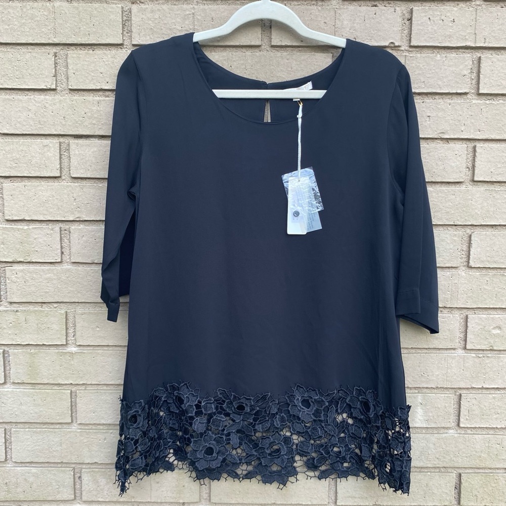Gold Hawk Black Lace Trimmed Blouse Size Small NWT
